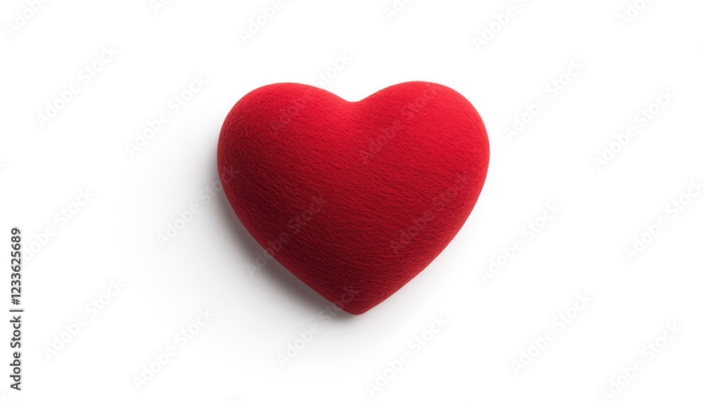 A plush red heart symbolizing love and affection, isolated on a white background, ideal for romantic themes A plush red heart symbolizing love and affection, isolated on a white background, ideal for romantic themes