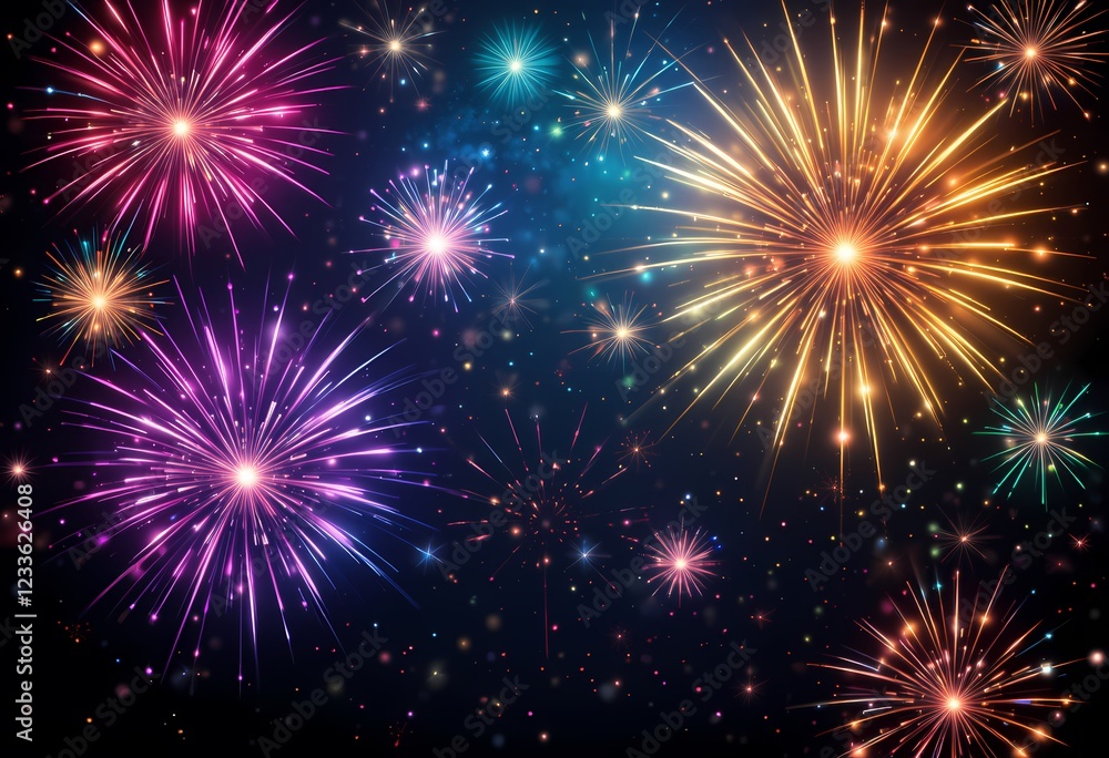 Fototapeta premium Vibrant fireworks exploding in the night sky