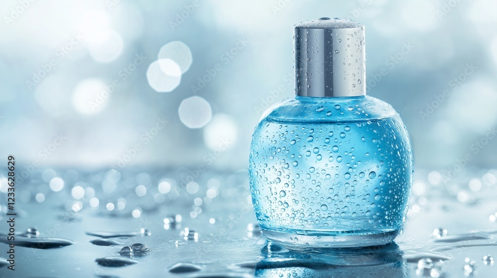 Glowing skincare bottle with water droplets, symbolizing purity and rejuvenation in spa-inspired self-care. Glowing skincare bottle with water droplets, symbolizing purity and rejuvenation in spa-inspired self-care.