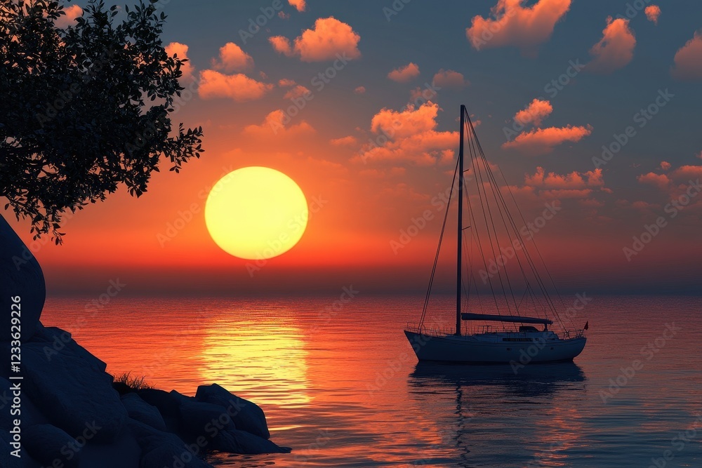 Seascape sunset sailboat coastal serenity travel Seascape sunset sailboat coastal serenity travel