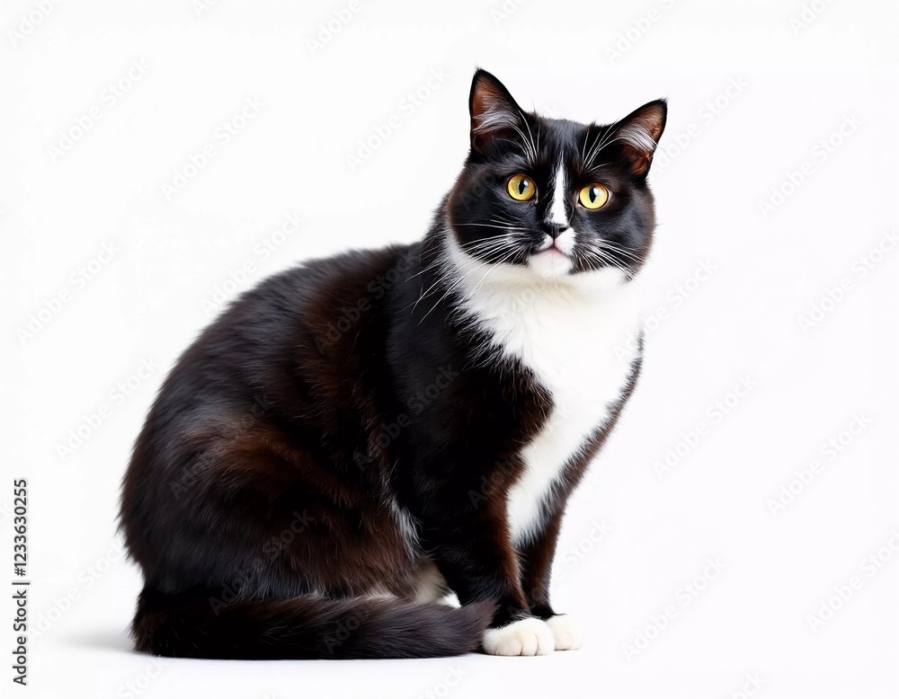 Adorable tuxedo cat sitting against a white background Adorable tuxedo cat sitting against a white background