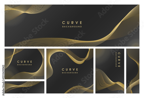 曲線の背景イラストセット_黒&金