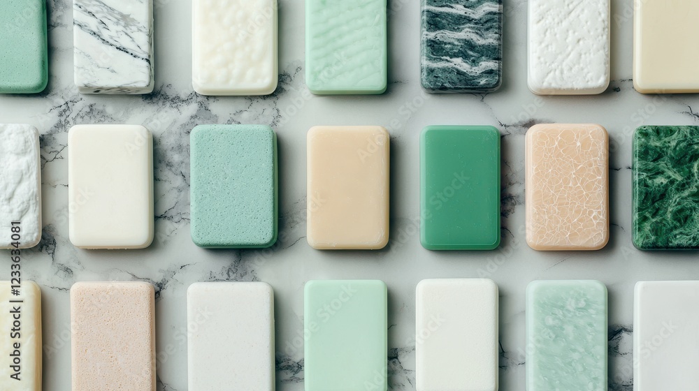 Fototapeta premium Colorful Collection of Soap Bars on a Countertop