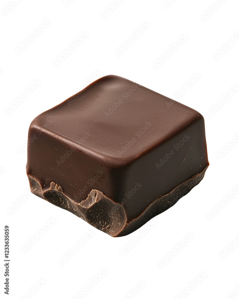 Square piece of chocolate with a brown crust Square piece of chocolate with a brown crust