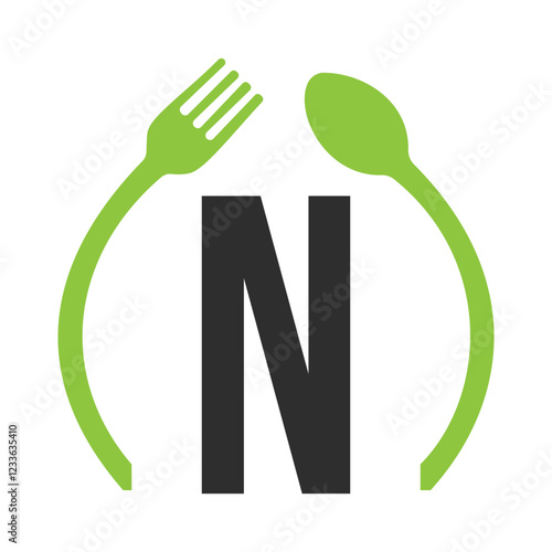 Initial Letter N Restaurant Logo Design Concept With Spoon and Fork Symbol Vector Template