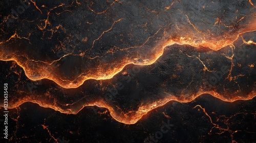 Fiery Lava Flow Texture  Dark Volcanic Rock Background