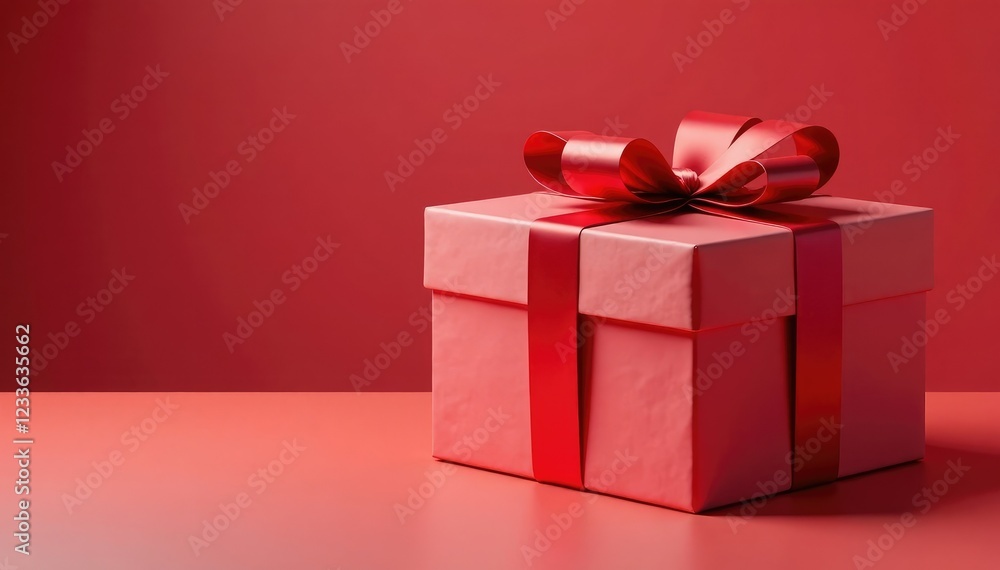 Fototapeta premium Red ribbon wrapped around a large Christmas gift box, ribbon, gift wrapping, festive