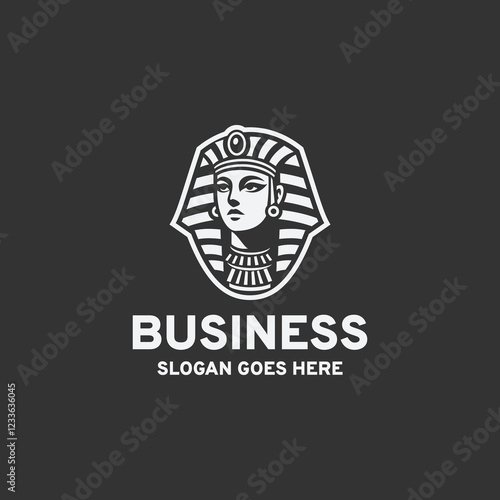 Cleopatra logo design vector illustration in black and white style on a black background