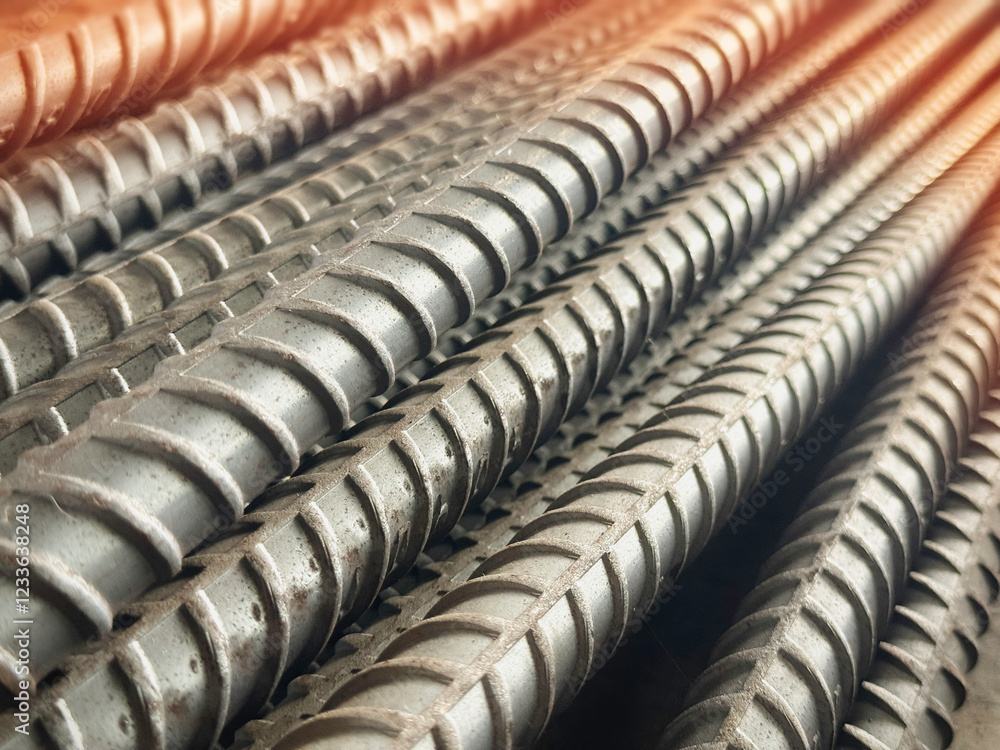 Closeup Deformed bar steel,show texture of strong iron Closeup Deformed bar steel,show texture of strong iron