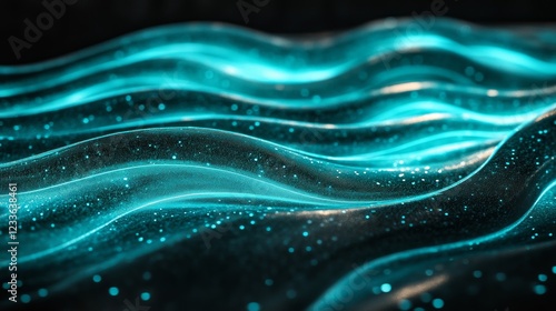 Abstract Teal Glowing Waves  Shiny Liquid Texture  Digital Art Background