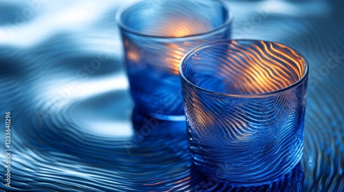 Blue Glass Candles  Water Reflections  Tranquil Scene  Spa  Relaxation