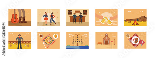 Western set illustration. Flat vector illustration concept.