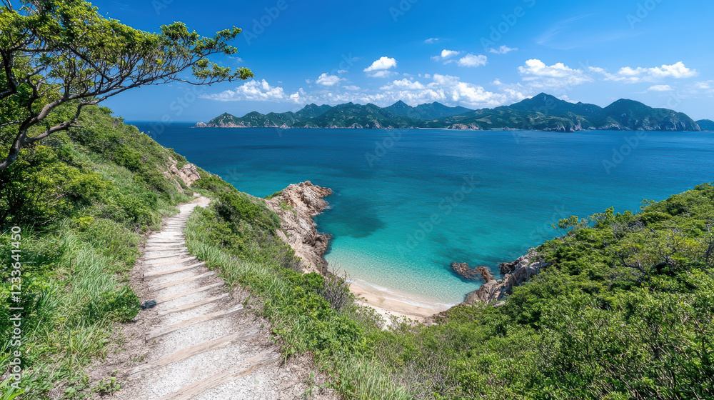 Fototapeta premium scenic hike along coastal trail with stunning ocean views
