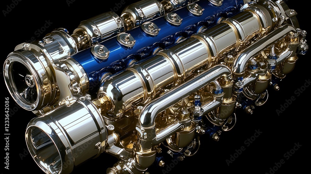 Fototapeta premium A detailed rendering of a metallic engine showcasing intricate design and engineering.