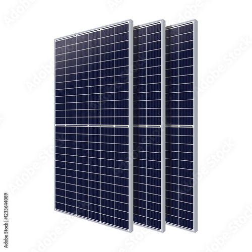 Three High-Efficiency Blue Solar Panels for Renewable Energy Solutions - Sustainable Power Generation and Eco-Friendly Technology Isolated on Transparent Background
