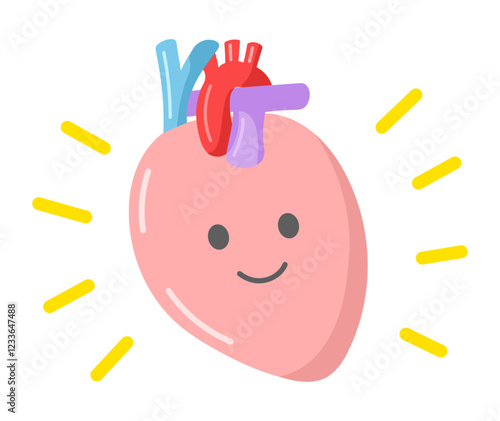 健康で元気な若い心臓のかわいい顔入りイラスト
