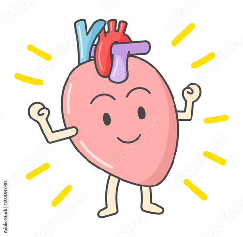 擬人化した健康で元気な若い心臓のかわいいイラスト