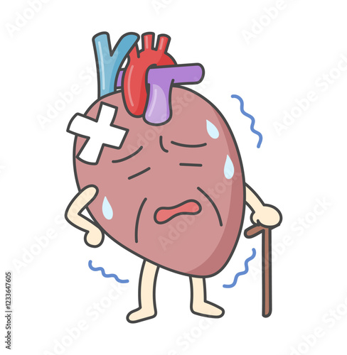 擬人化した老化が進んだ心臓のかわいいイラスト