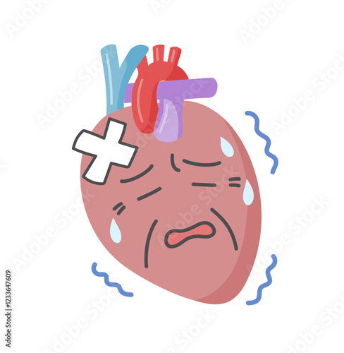 老化が進んだ心臓のかわいい顔入りイラスト