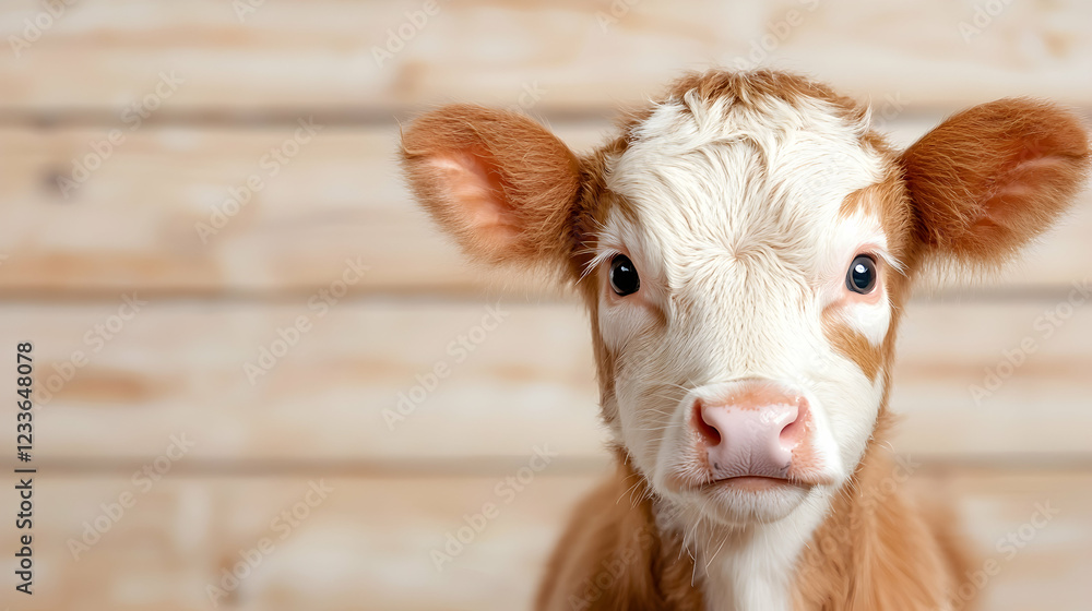 Calf portrait, wooden background, farm animal, agriculture Calf portrait, wooden background, farm animal, agriculture