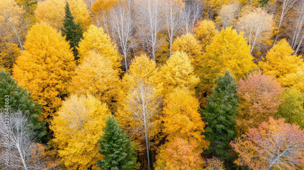Aerial view of vibrant autumn forest with golden and colorful foliage Aerial view of vibrant autumn forest with golden and colorful foliage