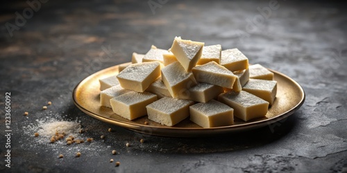 Kaju Katli on a plate over moody background, south indian sweets, kerala cuisine photo