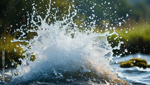 Wallpaper Mural Vibrant water splash captures natural energy and movement, evoking feelings of refreshment and tranquility in a serene outdoor setting Torontodigital.ca