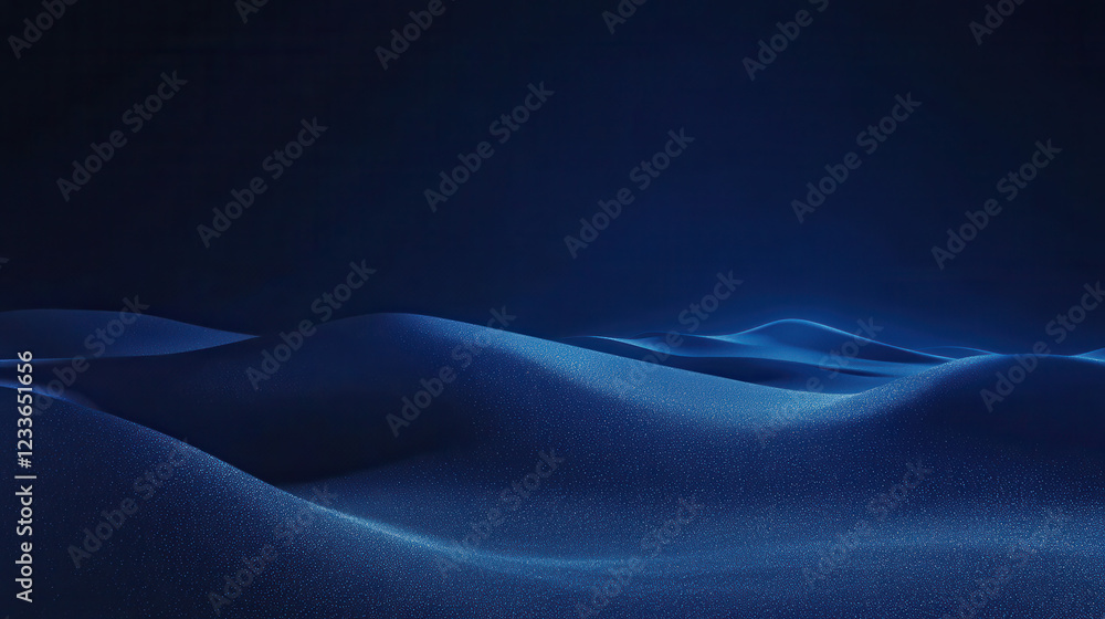 Obraz premium Nightfall in the Dunes: A stark and serene landscape, the gentle undulations of sand dunes disappear into the deep indigo night sky. A sense of tranquility washes over you.