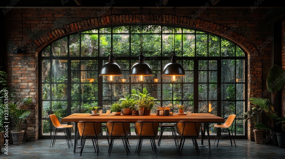 Naklejka premium Rustic Dining Room with Garden View