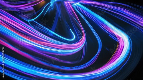 Vibrant abstract light trails in dynamic motion, creating a futuristic and energetic atmosphere suitable for technology and design related concepts photo