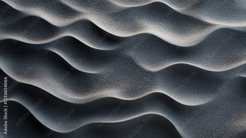 Obraz premium Dark Grey Undulating Texture: Abstract close-up of a dark grey textured surface with a mesmerizing wave pattern, creating a sense of depth and movement. Perfect for backgrounds, design elements.