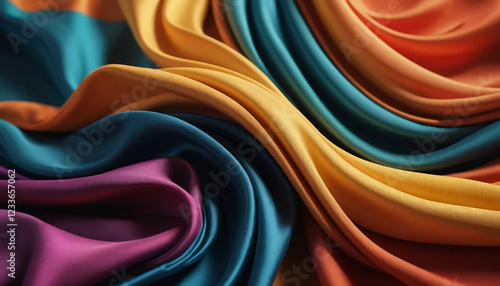 Abstract close-up of flowing colorful fabric photo