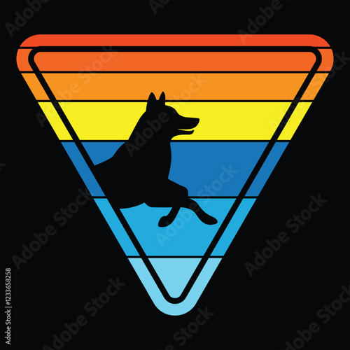 Retro Style Norwegian Elkhound Dog with Sunset Illustration
