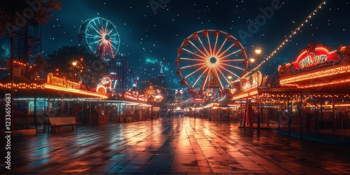 Enchanted Night at the Amusement Park: A Digital Painting of a Magical Fairground