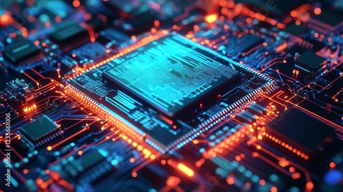 Obraz na płótnie Employees are integrating microchips into AI processors for high-performance computing.