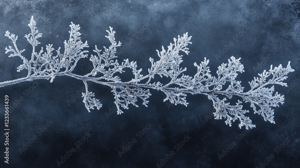Frosty branch on dark background, winter nature Frosty branch on dark background, winter nature