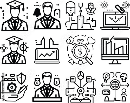 Career Development  vector, Set of personal growth related line icons. Development, improvement, achievement, upskill etc. Editable stroke