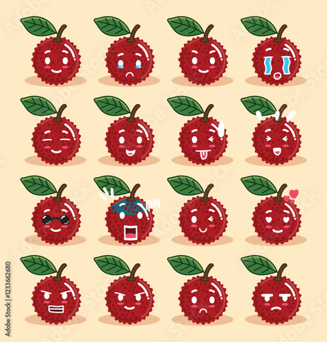 Lychee emoticon set for sticker or design element