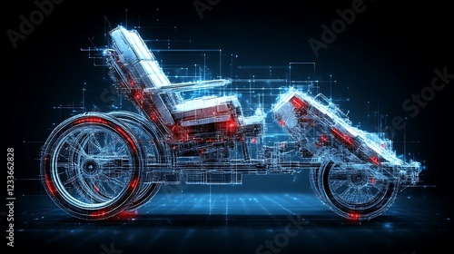 Futuristic Wheelchair Design Digital Wireframe Model