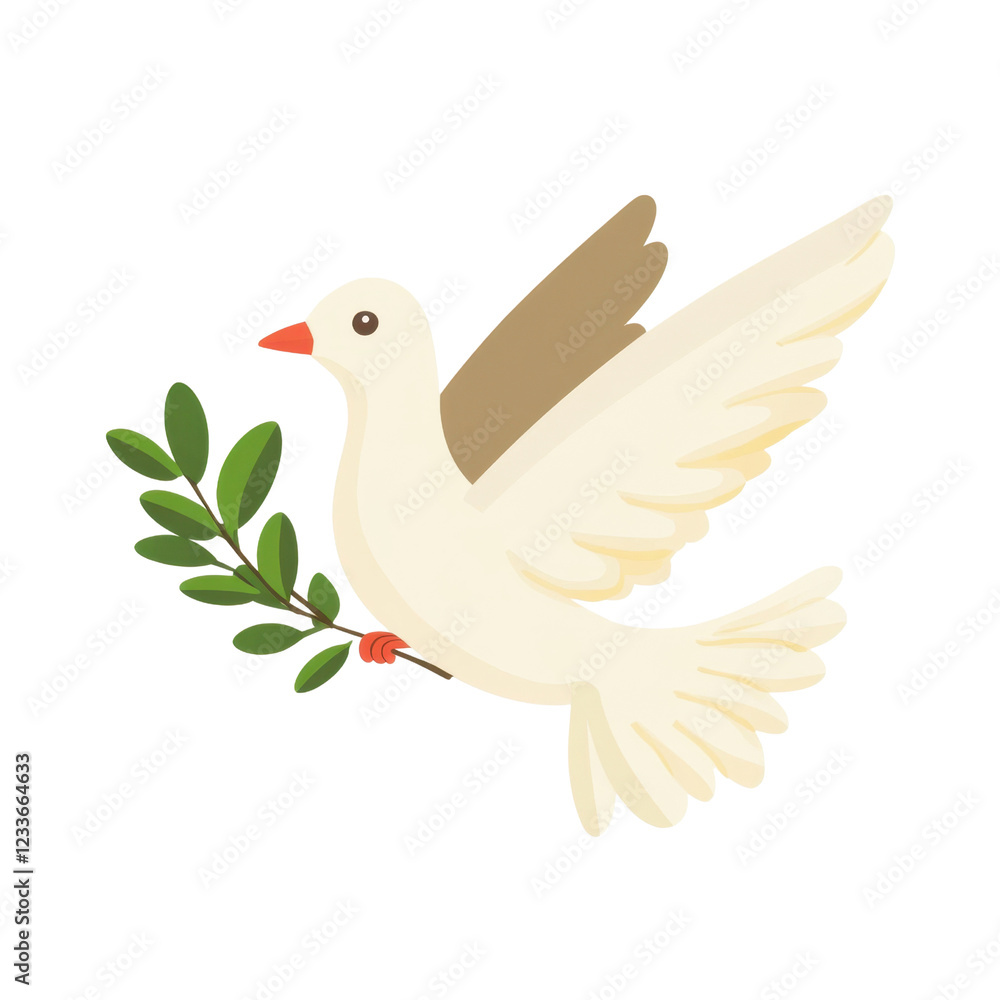 Fototapeta premium White Dove Flying with Olive Branch Symbolizing Peace and Hope