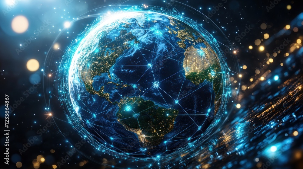 Obraz premium Global network illustration with stars