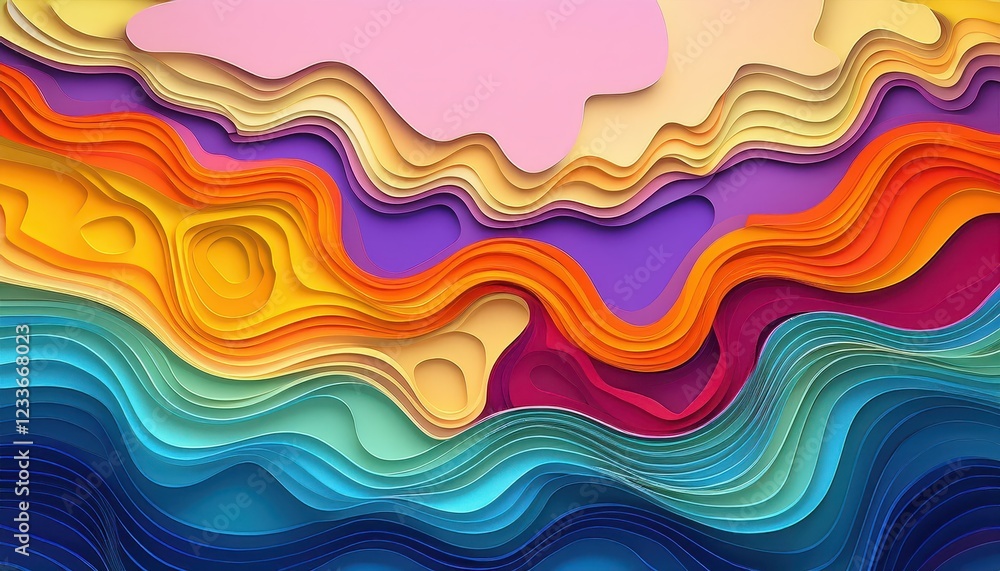 Vibrant 3D Abstract Art Colorful Carving with Paper Cut Shapes, Showcasing Intricate Geometric Patterns and a Pop of Colors, Ideal for Modern Interior Design or Digital Artwork. Vibrant 3D Abstract Art Colorful Carving with Paper Cut Shapes, Showcasing Intricate Geometric Patterns and a Pop of Colors, Ideal for Modern Interior Design or Digital Artwork.