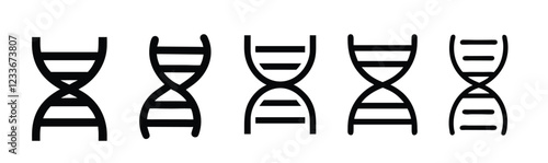 DNA black icon set. Genetic line symbols. Vector EPS 10