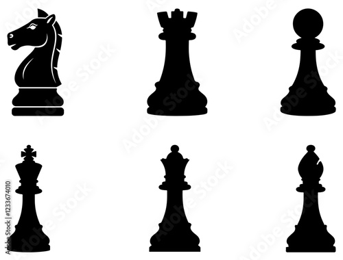 CHESS PEICES SILHOUETTE ON WHITE BACKGROUND