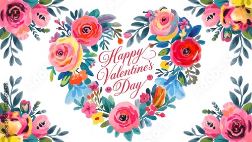 Happy Valentines Day Banner with Hearts And Flowers