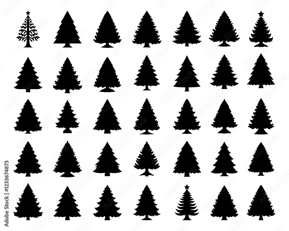 Fototapeta premium CHRISTMAS TREES SILHOUETTE ON WHITE BACKGROUND