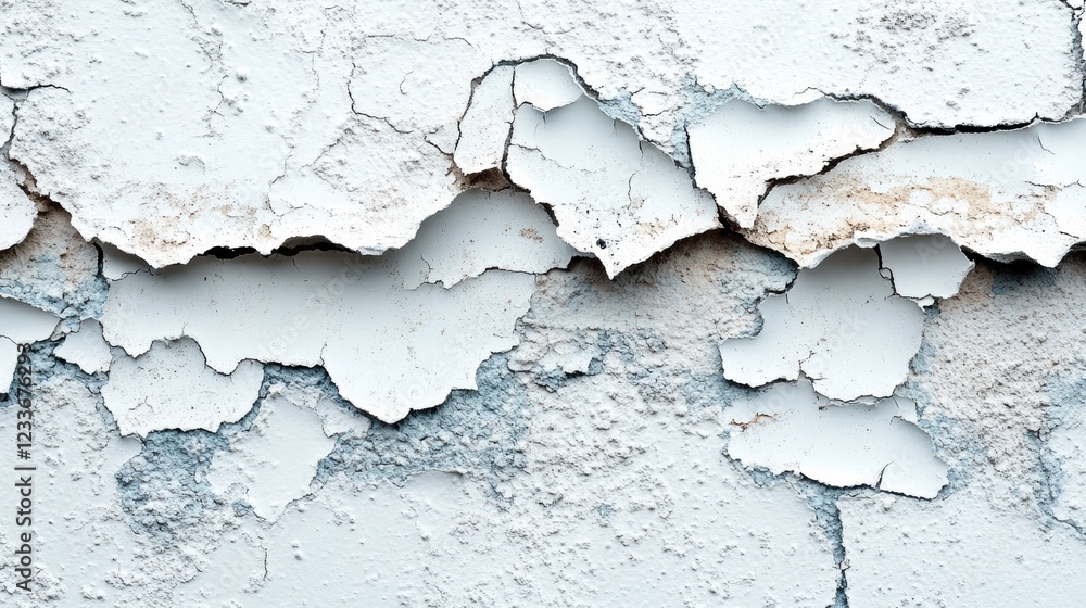 Obraz premium A close-up of textured, peeling paint revealing underlying layers on a weathered surface, showcasing the passage of time and wear.