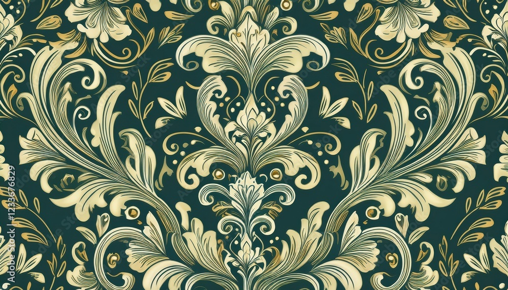 Elegant and ornate Vector Seamless Damask pattern featuring intricate floral baroque elements, exuding a luxurious yet vintage aesthetic, perfect for digital art, home decor, or design Elegant and ornate Vector Seamless Damask pattern featuring intricate floral baroque elements, exuding a luxurious yet vintage aesthetic, perfect for digital art, home decor, or design
