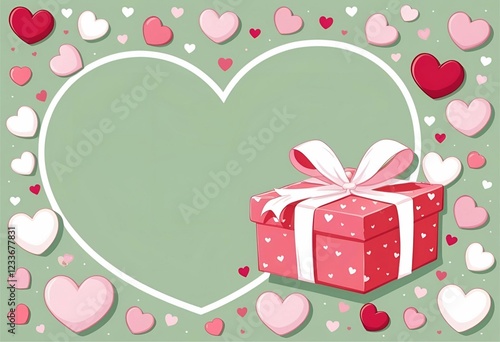 A pink heart-shaped gift box and Valentine's greeting card celebrate love on this special day photo