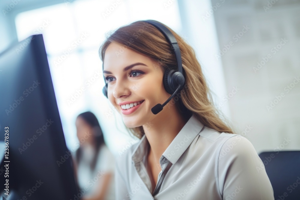 Headphones computer headset smiling. Headphones computer headset smiling.